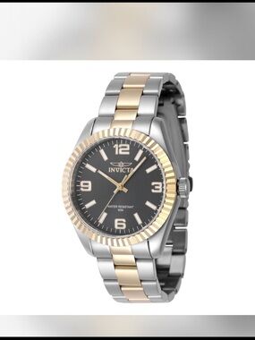 Invicta Two-Tone Silver and Gold Watch with Black Dial